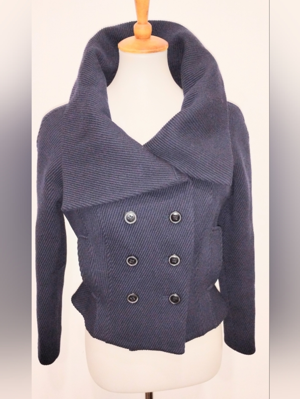 RETRO NAVY DOUBLE BREASTED CROPPED JACKET